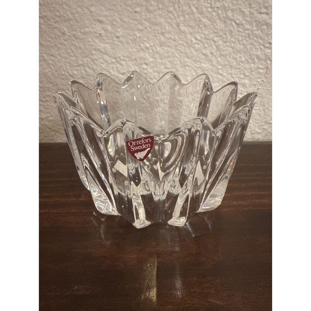 Orrefors Sweden Stella Crystal Bowl Anne Nilsson Scalloped Starburst Clear Glass